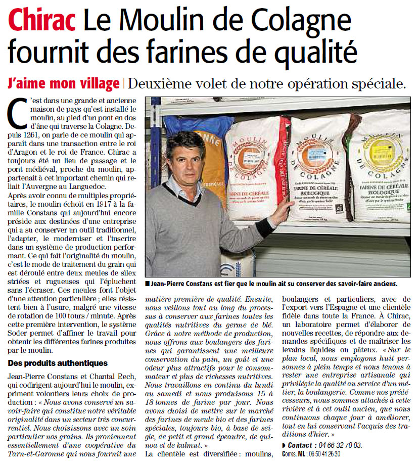 Article du Midi Libre - 25 novembre 2013 - Moulin de Colagne